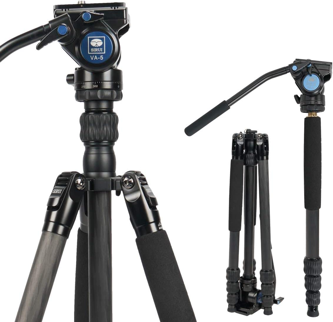 Sirui Professional VC Video Camera Travellers Tripod 62.6 Inch Carbon Fiber Travel Video Tripod with Fluid Video Head, Load Capacity up to 3kg