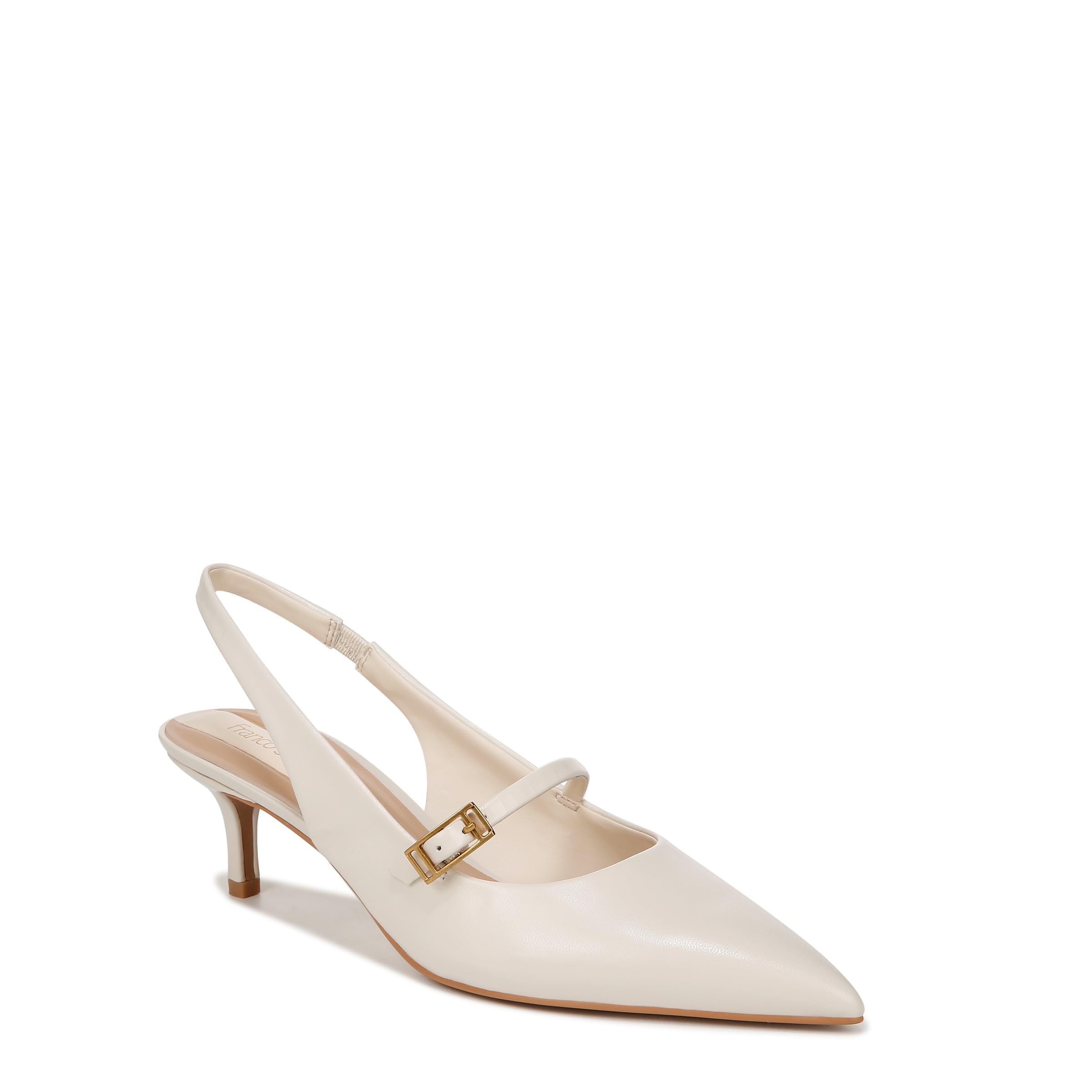 Franco Sarto Womens Khloe Pointed Toe Slingback Kitten Heel Panna White Leather 5.5 M