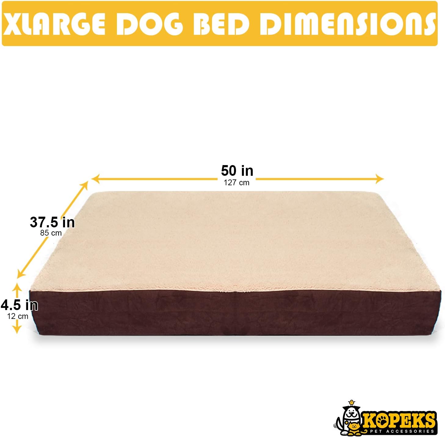 KOPEKS XL Rectangular Orthopedic Memory Foam Dog Bed Includes