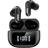 AOC Noise Cancelling Wireless Earbuds, 39dB ANC, 45H, LED Display, Black | in Ear Bluetooth 5.4 Headphones with 6 ENC Mic, Transparency Mode, Deep Bass Sound, 36 EQs via App, Fit for Sports, Commuting