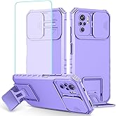 Tothedu Case for Redmi Note 10/Redmi Note 10S/Poco M5S Case with Tempered Glass Screen Protector and Slide Camera Cover, Heavy Duty Kickstand Protective Phone Cover for Xiaomi Redmi Note 10S Purple
