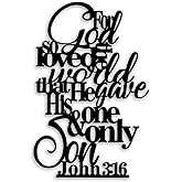 OPTYBVFD John 3 16 Metal Wall Decor - Motivational Inspirational Room Decor Christian Scripture Wall Art Home Decor for Living Room, Bedroom, Dining Room, Bathroom, Office (Black)
