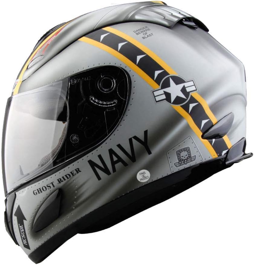Motorbike Crash Modular Helmet D.O.T Approved-Nenki Full Face Racing Motorcycle Helmet with Sun Visor for Adult Men Women Navy Style,XL