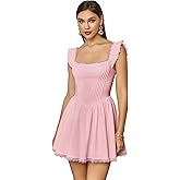 GLNEGE Women's Graduation Summer Mini Corset Dress Square Neck Short Ruffle Sleeve A Line Cute Trendy Party Dresses 2025