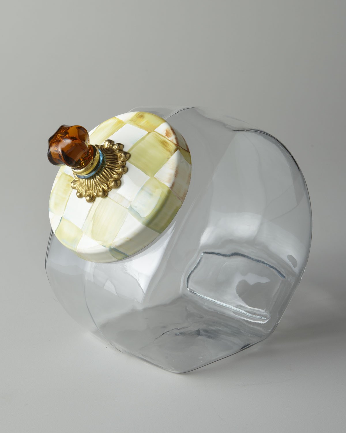 MacKenzieChilds Cookie Jar With Parchment Check Enamel Lid 6" wide, 8