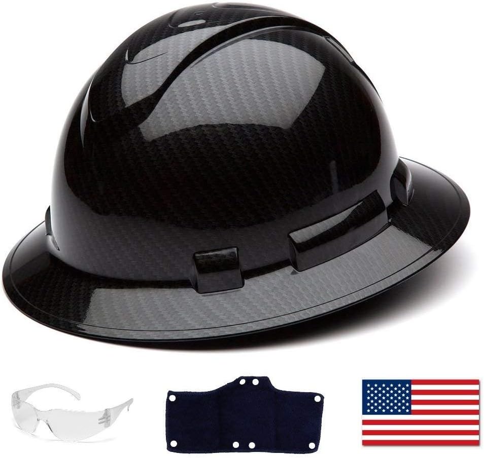 Pyramex Full Brim Hard Hat with Standard Ratchet Suspension Color Shiny Black