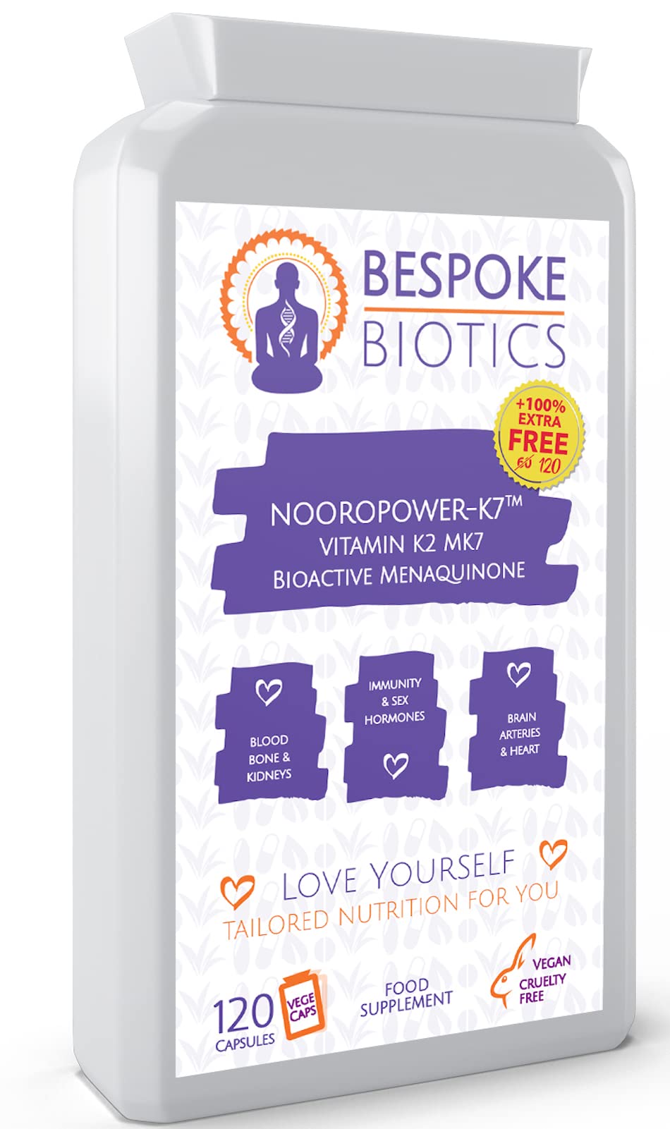 Vitamin K2 MK7-120 Easy Swallow Capsules not Tablets- Nooropower-K7 Pro, Protein Synthesis Vegan| Bone Health - Fracturing Nose Bleeds Heart Better Than Menaquinone K2 MK4 | Safe Dose UK Made