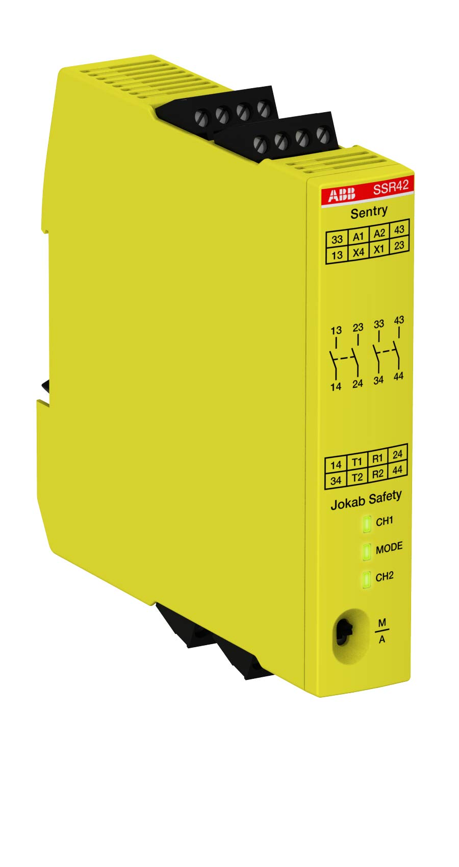 SSR42 24VDC Safety Relay Sentry, 24V DC, 2 NO + 2 NO (delayed), OFF-Delay, 1.5 seconds (ABB2TLA010053R0400)