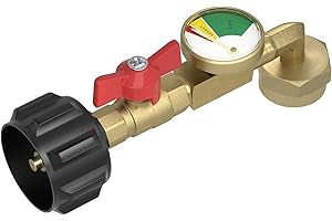 Rushare Upgraded Propane Refill Adapter for 1 lb. Tanks, with Valve and Gauge, Fill 1 lb Bottles from 20 lb Tank, 90-Degree Elbow Design, Easy to Use, Solid Brass