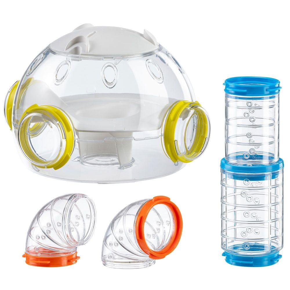 Ferplast Hamster Tube Set - 4 Piece Kit, Including Housing Module, Transparent Tunnels with Ventilation, Curves & Fittings, KIT LAB Hamster Toys