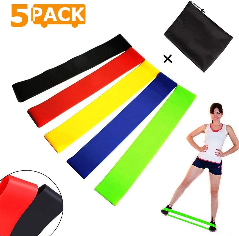 THEONES Exercise Bands Resistance Loop, Set of 5 Fitness Bands Instruction Manual, Carry Bag, Workout Stretch Bands Legs Butt, Physical Therapy, Yoga Home Fitness