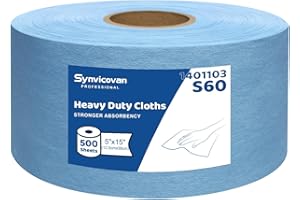 Synvicovan Cleanroom Wipes Heavy Duty Cloths, Lint-Free and Extra Absorbent Towels Jumbo Roll, Blue (15"x 5", 500 PCS)