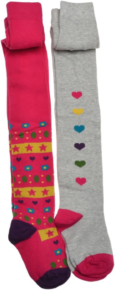 2 pairs of Hearts Design Girls Tights - Age 2-3yrs