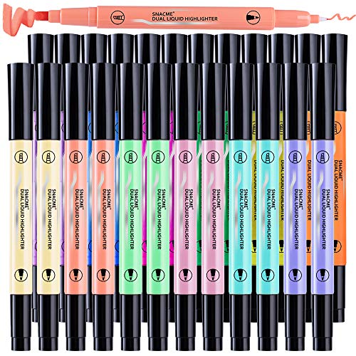 Highlighters, Double Ended Highlighter, 12 Assorted Colors Chisel Tip & Fine Tip Highlighter