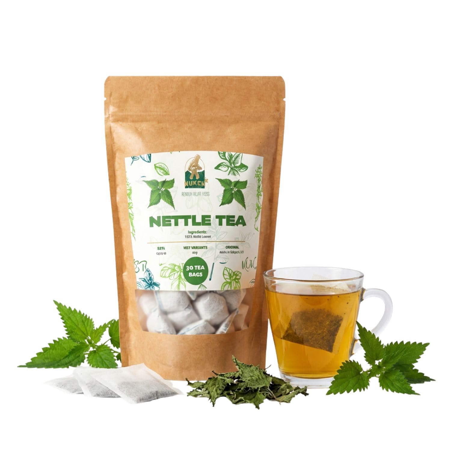 KUKER - Nettle Leaf Tea 20 Bags - Nettle Tea Bags, Herbal Tea, Detox Tea, Green Tea Bags, Nettle Leaves, Detox Tea Bags, Green Tea Leaves, 30g