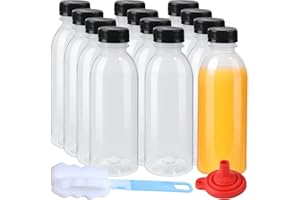zmybcpack 12 Pack 16oz PP Heat-Resistant Plastic Juice Bottles With Caps-Plastic Smoothie Bottles-Reusable Bulk Beverage Containers with Lids For Juice, Beverage(Dishwasher Safe)