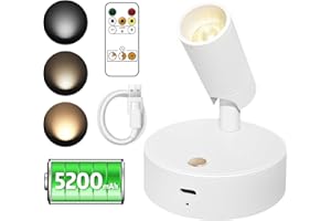 TAOMAND LED Spotlight Indoor | Ultra Large Capacity Battery | USB Rechargeable | Multi-Color | Remote Control | Easy-Operation Uplighting Indoor for Mural, Art, Plants, Hallway, Kitchen(1 Pack,White)
