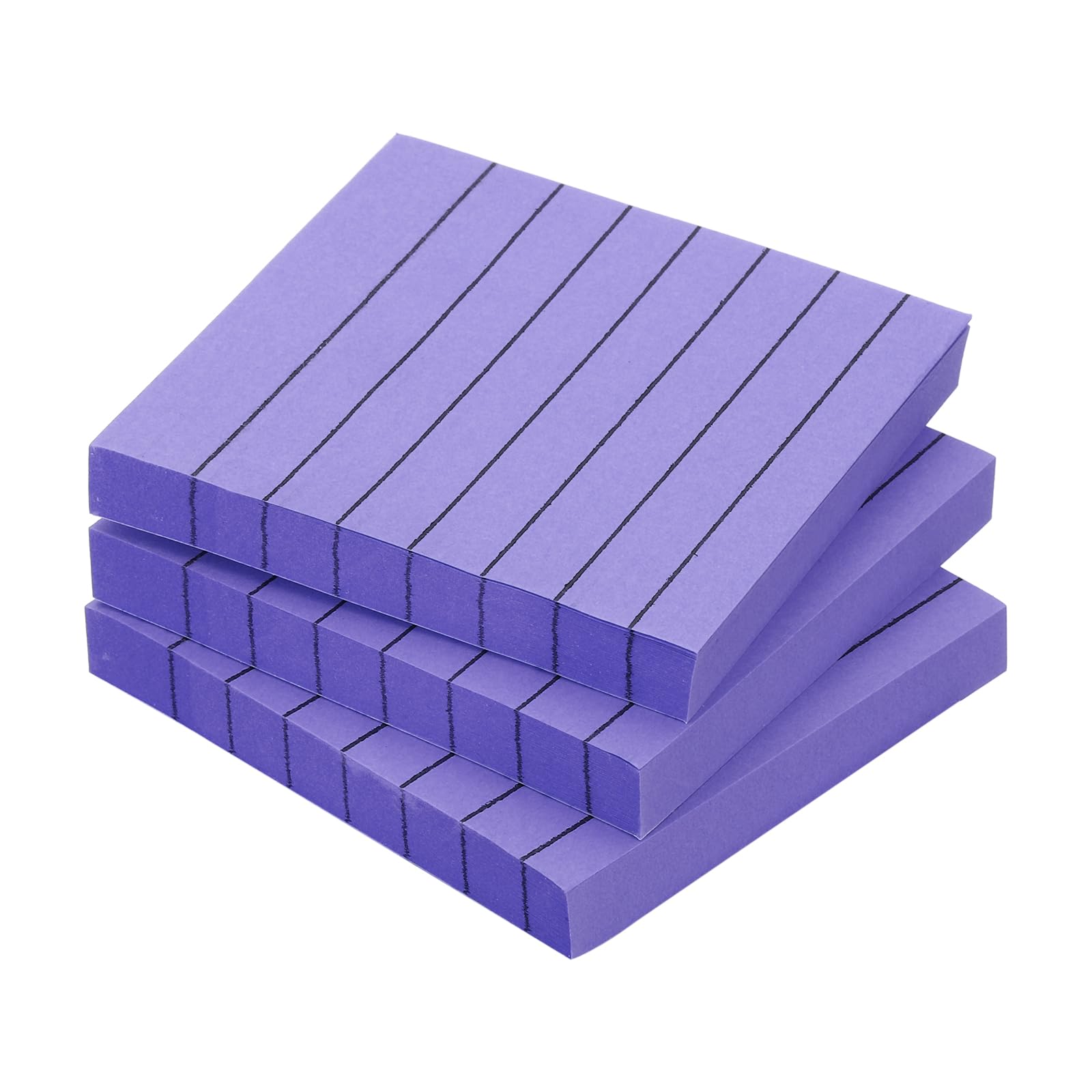 PATIKIL 3 x 3 Inch Lined Sticky Notes, 3 Pack Fluorescent Self-Stick Note Pads 100 Sheets/Pad Colorful Memo Post for Home Office Business, Purple
