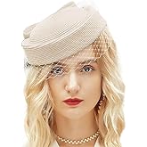 British Vintage Elegant Pillbox Hat with Veil Bowknot Ladies Bridal Wedding Women Fascinator Hat Mesh Fedoras