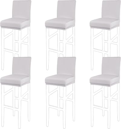 PiccoCasa Set of 6 Bar Stool Covers Elastic 360° Protection Spandex Silver Grey