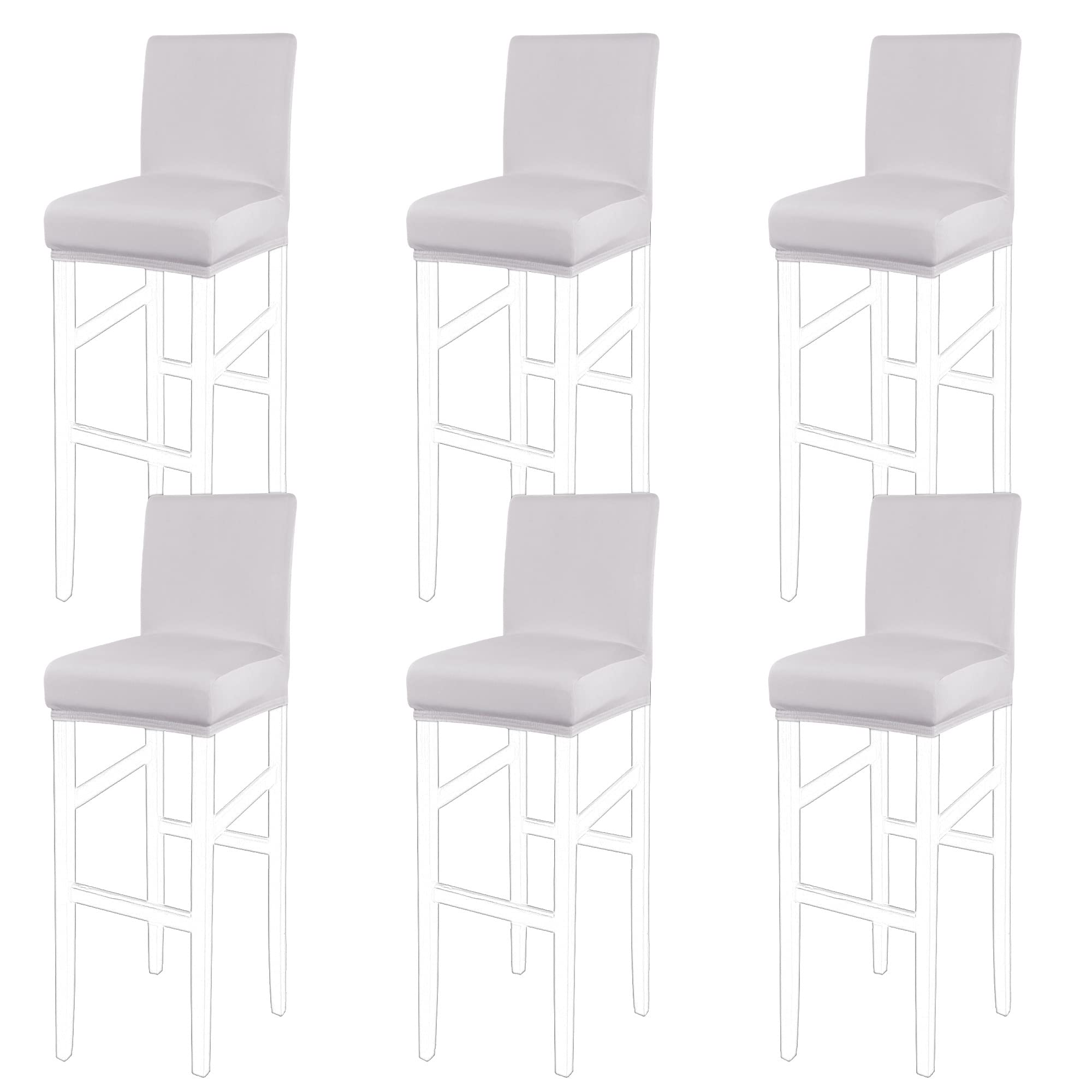 PiccoCasa Set of 6 Bar Stool Covers with Elastic Bottom, Stretch & Removable Dining Chair Covers for Pub Counter - Spandex Height Side Chair Covers Protector Slipcovers Silver Grey