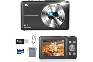 4K Digital Camera for Photography, 64MP Autofocus Vlogging Cam for YouTube, Anti-Shake, 3.0'' LED Screen, 18X Zoom, Point and