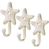 TOPBATHY 3pcs Decorative Hooks for Hanging, Cast Iron Star Fish Beach Themed Wall Hooks, Retro Coastal Wall Hanger Towel Holder for Bathrooms Kitchen Bedroom Hotel Pool Coats