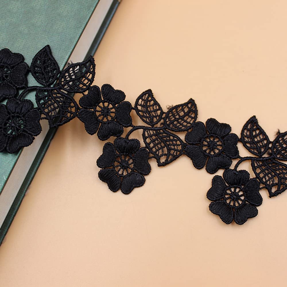 10 Yard 5.5 cm Black Flowers Leaves Lace Ribbon Crochet Lace Crochet Ribbon Lace Trim Lace Trim Lace Trim Decorative Ribbon for DIY Sewing Clothes Border Table Curtain Decoration