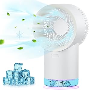 Personal Air Cooler, Battery Operated Portable Air Conditioner Fan, Rechargeable Space Evaporative Cooler with 3 Speeds, Night Light, 400ml Water Tank Cooling Fan for Room Bedroom Office Dorm Camping