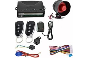 Lancoon Car Alarm Security System, 110dB Anti-Theft Device Keyless Entry Car Searching Universal Central Lock Kit with Shock Sensor Control Box 2 Replacement Remote Controls LED Display Lights
