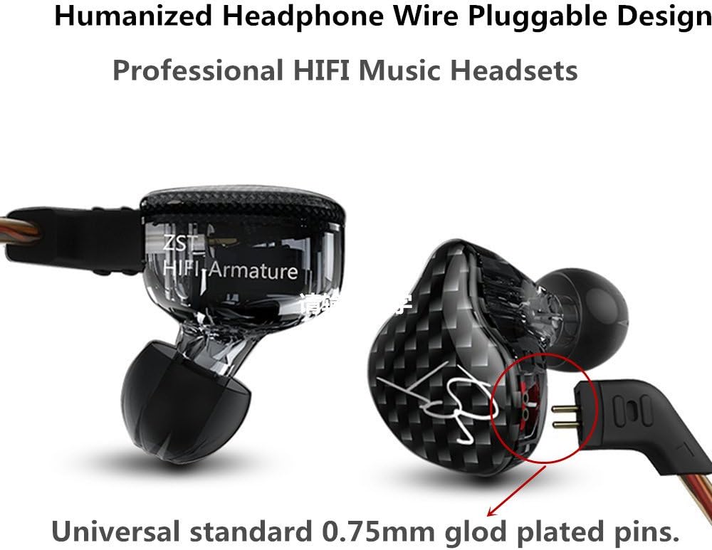 Yinyoo In Ear Monitors KZ ZST Hybrid Earphones Banlance Armature with Dynamic in Ear Headphone 1BA+1DD Hifi Headset (With mic, Black) - Image 3