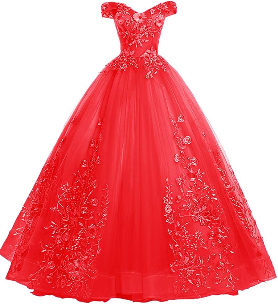 EileenDor Women's Quinceanera Dresses Lace Appliques Off Shoulder Ball Gown Sweet 16 Dresses with Pearl