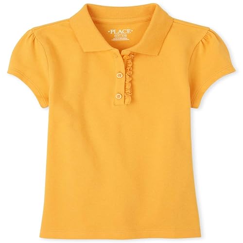 The Children's Place girls Uniform Ruffle Pique Polo Shirt, Yellow Pencil, XXL 16 US