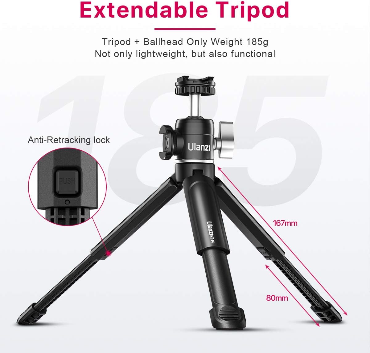 ULANZI Mini Camera Tripod with 360° Ball Head & Cold Shoe, Extendable Small Selfie Stick Tabletop Tripod Stand Handle Grip for Camera iPhone 11 Canon G7X Mark III Sony ZV-1 RX100 VII A6600 Vlogging: Camera & Photo