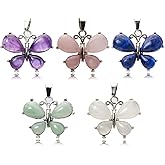 Flemtai Natural Stone Butterfly Pendant, Assorted Gemstone Jewelry with Gift Bag – Healing Crystal Charm for DIY Jewelry Making Bracelets, Earrings