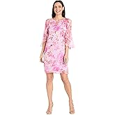 R&M Richards Women's Elegant Floral Chiffon Dress W/Ruffle Sleeve & Keyhole Detail
