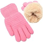 Winter Gloves for Boys Girls - Kids Warm Knit Thermal Cable Knitted Gloves Wool Fleece Lined Mittens for Cold Weather