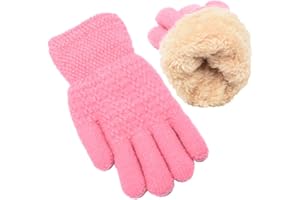 FENELY Winter Gloves for Boys Girls - Kids Warm Knit Thermal Cable Knitted Gloves Wool Fleece Lined Mittens for Cold Weather