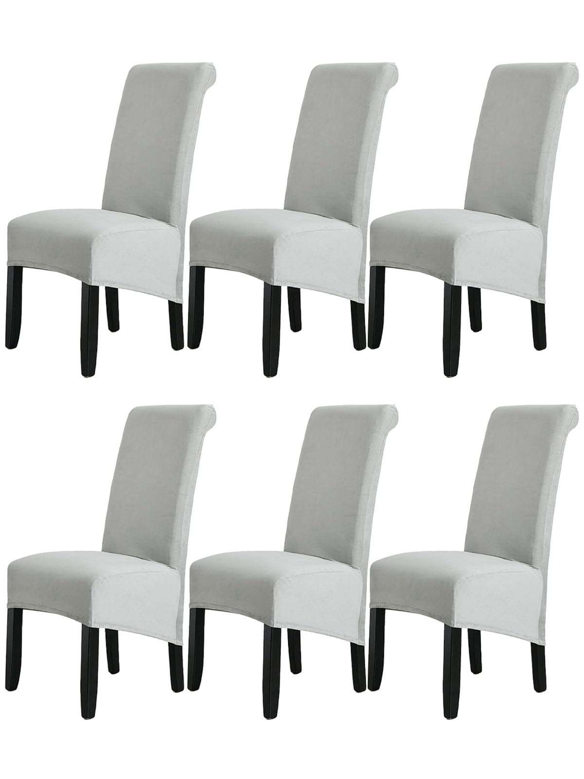 LANSHENG Velvet Dining Chair Covers, Stretch High Back Chair Seat Protector Slipcovers, Washable Removable Kitchen Chair Covers for Dining Room (Light Gray,Set of 6)