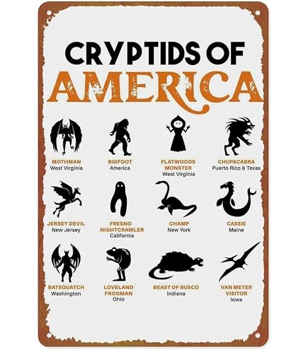 Poster Metallico 40x30 Cm Mappa Dei Mostri Americani, Vintage Per Arredamento Bar O Casa