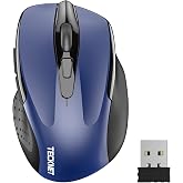 TECKNET Wireless Mouse, 2.4G Ergonomic Computer Mouse, 2600 DPI, Blue | Ergonomic Design with Side Grips, Adjustable DPI, 2-Year Battery, Compact Size, USB-A Plug &amp; Play, Wide OS Compatibility