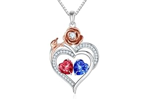 Iefil Rose Heart Birthstone Necklace Gifts for Wife Girlfriend Mom, Birthstone Jewelry Gemstone Valentines Day Mothers Gifts for Mom Grandma Her Women