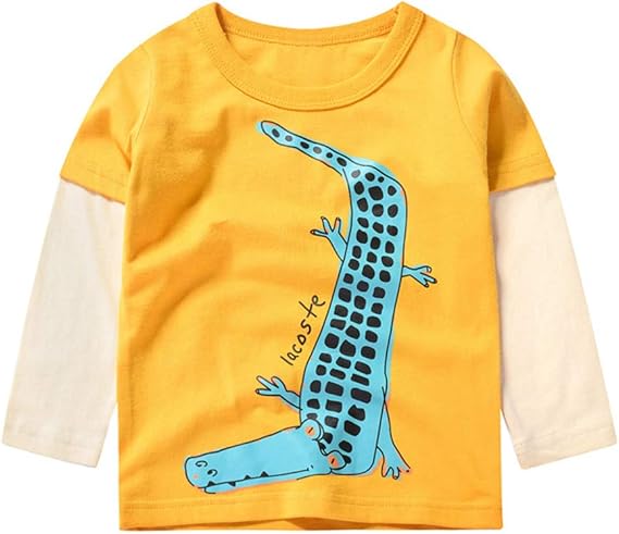 Amazon Lsmudkingdom ワニ プリント 長袖 コットン Tシャツ トレーナー 柔らかい カジュアル 男の子 女の子 子供服 キーズ服 春秋 漫画プリント Tシャツ カットソー 通販