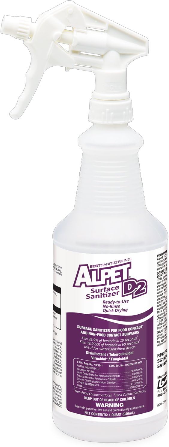 Best Sanitizers SS10003 Alpet D2 Surface Sanitizer, 1 Quart Trigger Spray Bottle (Case of 12)