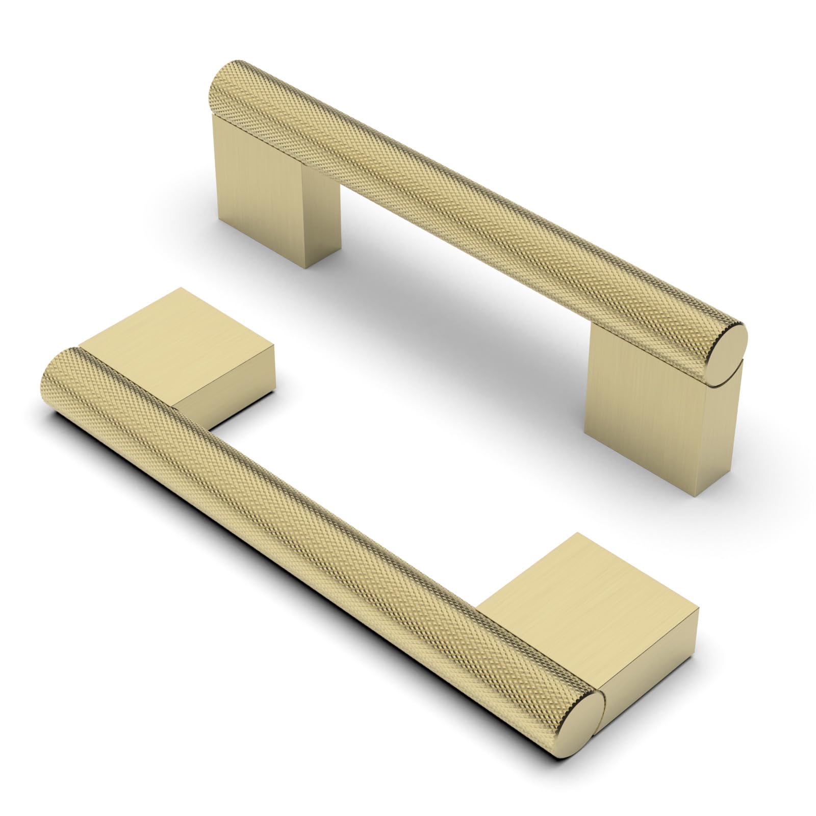 Furniware Pack of 10 Cabinet Handles - Knurled Brushed Brass Kitchen Drawer Handles, 96mm Spacing