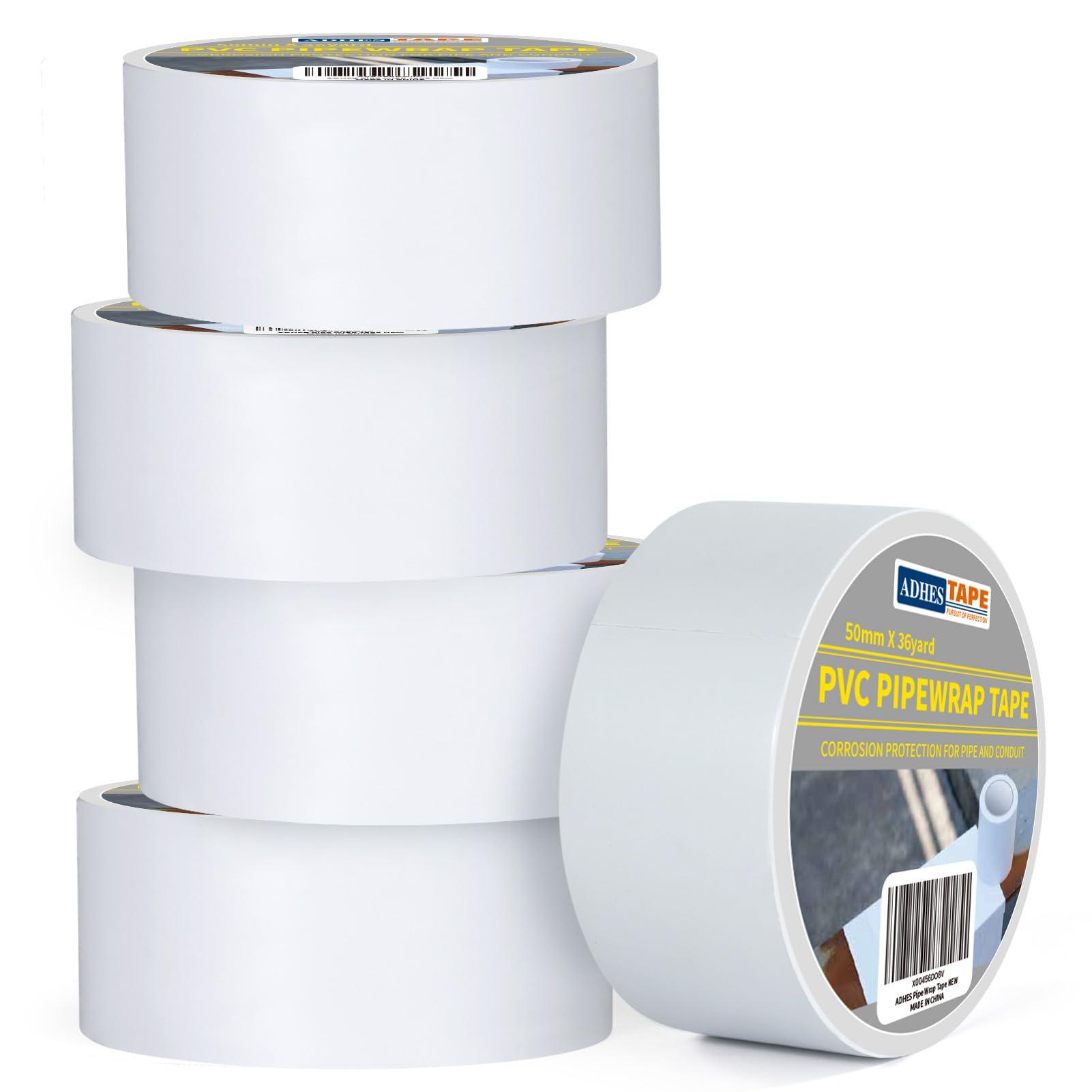 ADHES Corrosion Protection Pipe Tape, PVC Weatherproof Pipe Wrap Tape for Drain Pipe, Metal & Electrical Piping, Underground Pipe, 2 Inch X 36 Yds, 5 Rolls, White