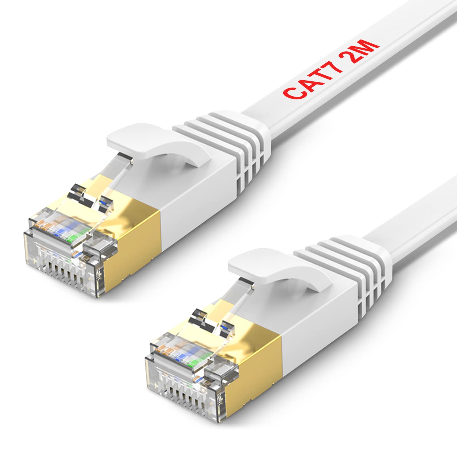 TBMax Cat 7 Ethernet Cable 2M, Flat Ethernet Network Cable High-Speed Gigabit Lan Patch Cable RJ45 POE Internet Cable Compatible with Computer, Gaming, Modem, Router, PC,Patch Panel, White