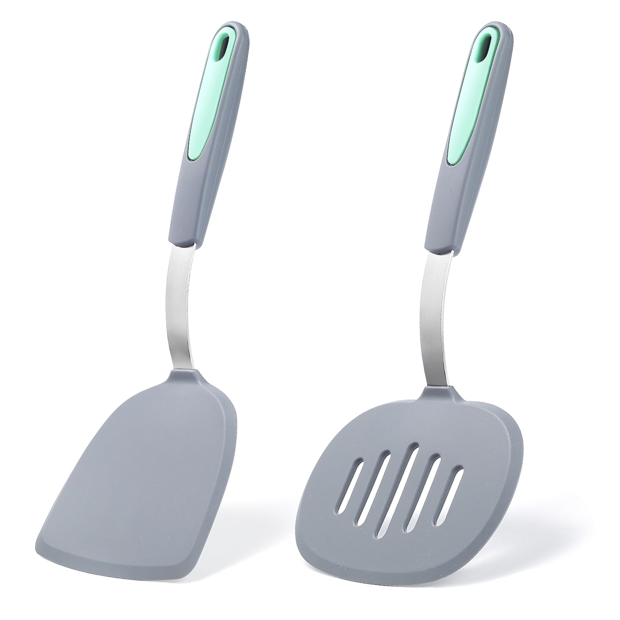 To encounter 2 Pieces Silicone Spatula Set, BPA Free Turner Spatulas, Heat Resistant Silicone Cooking Flipper for Eggs, Fish, Pancakes, Light Grey
