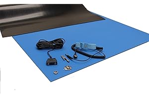 SCIENTIFIC AMERICAS ESD Mat Kit - Anti-Static Table Mat - Heat Resistant Soldering Mat - with a Wrist Strap and Dual Common Point Grounding (24" x 48" (2' x 4'), Blue)