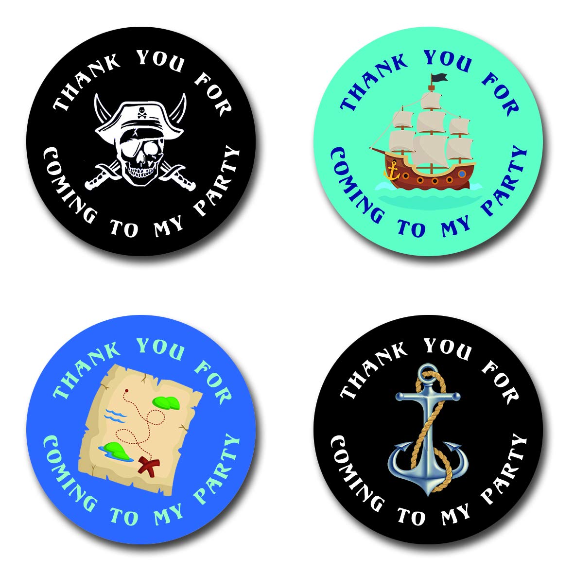 40mm Pirate theme *Thank You For Coming To My Party* Round Stickers for Party Bags & Sweet Cones (24 x Stickers)
